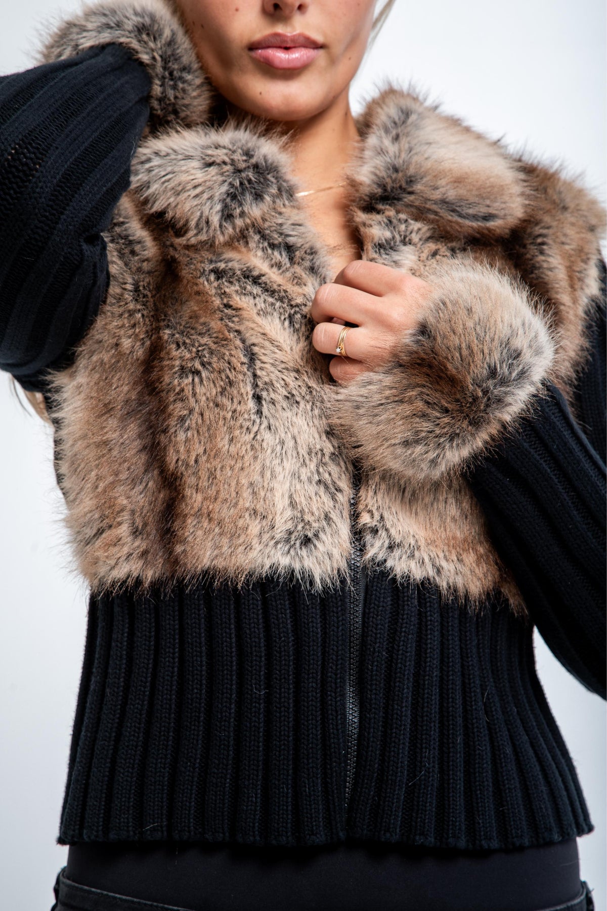 Ivory Fur Cardigan - Black